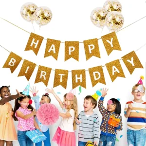 Happy Birthday Glitter Paper Flags Banner Children’s Party Tableware Cake Ball Decorations for Cake Decorating Supplies Parties