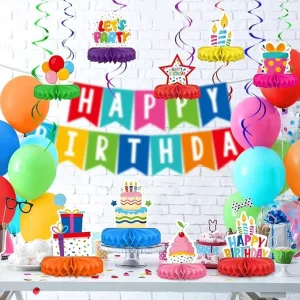 Happy Birthday Latex Decorations Set Waterproof Durable Colorful Themed Honeycomb Centerpiece Table Decoration Kids