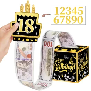 Happy Birthday Money Pull Out Box Surprise Cake Topper Kit with Cash Bags DIY Money Dispenser Box Gift for Birthday Party Decor