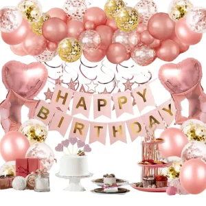 Happy Birthday Party Decoration Supplies Rose Gold Latex Balloon Confetti Ballon Foil Heart Star Globos Set