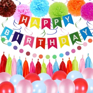 Happy Birthday Party Supplies Foil Balloons and Banner Wall Decorations Set Paper Material for Birthday Parties