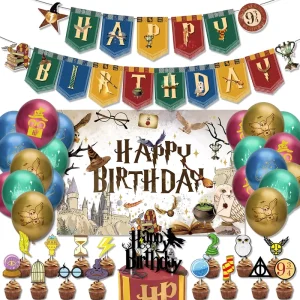 Happy Birthday Party Supplies Magic Theme Paper Magician Flag Wizard Cake Card Balloon Set Birthday Party Decoration Set