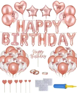 Happy Birthday Party Supplies Rose Gold Foil Balloon Set