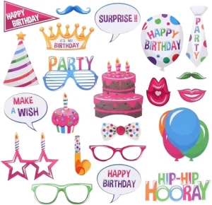 Happy Birthday Photo Booth Props Funny DIY Creative Birthday Decor Party Supplies 18pcs