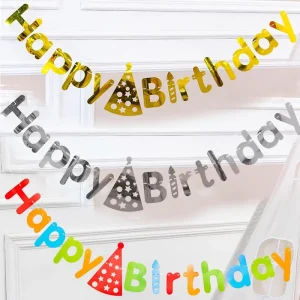 Happy Birthday Pull Flag Party Decoration Baby Shower Gold Silver Bunting Letter Pull Flower Banner Party Accessories Paper
