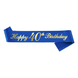 Happy Birthday Sash Royal Blue with Gold Foil Lettering for Mens Birthday Party Decorations Supplies Gifts Favors