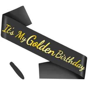 Happy Birthday Sash for Adult Women Men Gold Foil Satin Material for Valentine’s Day Birthday Party