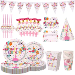 Happy Birthday style 11-piece Customizable Birthday Candle Set for Kids Including Disposable Dinner Plates Paper Cups