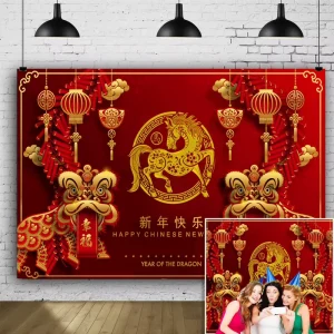 Happy Chinese New Year Backdrop Year of the Horse Photography Background Spring Festival Banner Decorations