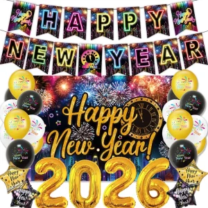 Happy Christmas Party Tableware Decorations Set Happy New Year Balloon Shaped Wall Decorations Kit for Festive Celebrations