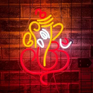 Happy Diwali Festival Light Oil Lamp Shape LED Signs Decorations Ganesha Diwali Lord Ganesha Hindu Religious Elephant Sign