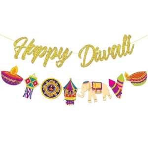 Happy Diwali Paper Banner Deepavali Bunting Banners Indian Light Festival Celebration Party Decoration Supplies
