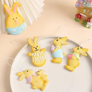 Happy Easter Bunnys Hanging Gingerbread Rabbit Egg Resin Pendant Home Party Decorations Easter Decoration