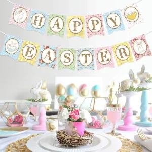 Happy Easter Paper Banner Garland Spring Party Hanging Decoration