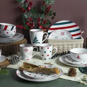 Happy Go Festive Dinner Plates & Dishes Porcelain Tableware with Christmas Decal for Home & Kitchen