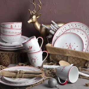 Happy Go Theme Porcelain Ceramic Tableware Christmas Day Party Plates with Decals Decorative Dishes & Plates