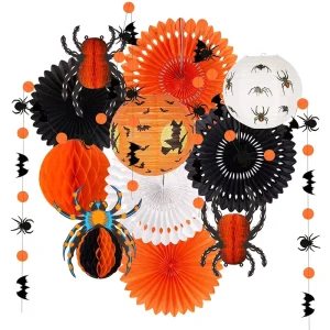 Happy Halloween Banner Hanging Lantern Pumpkin Honeycomb for Halloween Birthday Home Decor Party Supplies Props