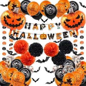 Happy Halloween Decorations Ghost Pumpkin Garland Bat Sticker Horror Theme Party Decoration Balloon Set