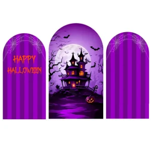 Happy Halloween Night Spooky Cartoon Party Arch Backdrop Cover Halloween Background Fabric for FestivalParty Event