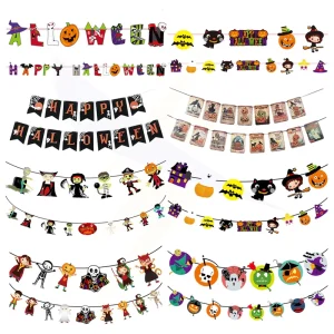 Happy Halloween Paper Banner Pull Flags Festive Halloween Party Supplies Decorations for Christmas and Easter Celebrations