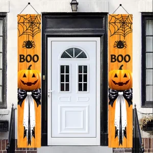 Happy Halloween Porch Banner Spider Pumpkin Horror Decoration for Party Outdoor and Indoor Wall Decoration