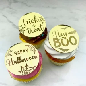 Happy Halloween Pumpkin ‘Hey Boo’ Cupcake Topper Acrylic UV Engraved 1.3mm/1.5mm Thickness Cake Decorating Supplies