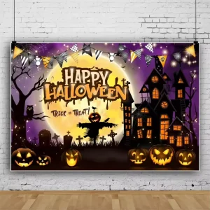 Happy Halloween Theme Party Decorations Backdrop Poster Banner Pumpkin Ghost Bat Moon Party Decoration Backdrop Background