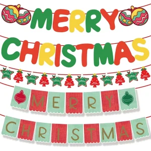 Happy Merry Christmas Banner Paper Green Red Party Decoration New Year Background Decor Bunting Garland Hanging Flags Supplies