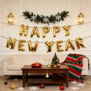 “Happy New Year” 3M Long Gold Foil Letter Balloon Banner Kit for New Year Eve Parties Corporate Events & Holiday Decorations