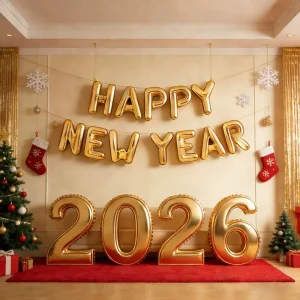 Happy New Year Alphabet Metallic Thick Durable Disposable Foil Balloon Kit Eco Friendly Hanging Party Decor New Year