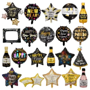 Happy New Year Arrangement Decoration Wine Bottle Aluminum Film Balloon Party New Year Celebration Annual Foil Balloon