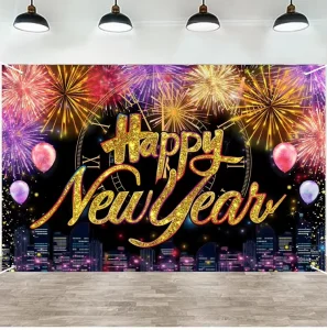 Happy New Year Backdrop for Firework Champagne Balloons Christmas New Year Party Photography Background Photo Studio Decor