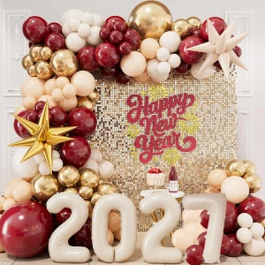 Happy New Year Balloon Arch Kit Red Chrome Gold Sand White Latex Navy Blue 4D Gold Star Foil Eve Birthday Party Decoration