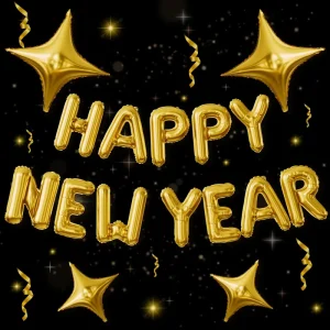 Happy New Year Balloon Party Set 16 Inch Gold Black Foil Letters Stars New Year Countdown Home bar Photo Booth Decoration