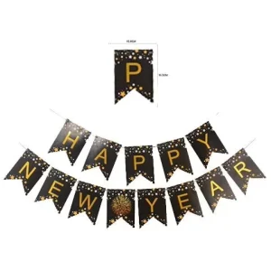 Happy New Year Balloon Set Black Gold New Year Party Banners Festive Balloon Decorations for Events