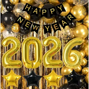Happy New Year Banner Gold Balloons New Years Eve Party Supplies Balloon Kit for NYE Decorations