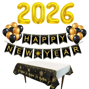 Happy New Year Banner Hanging Eve Party Supplies Decoration Set Happy New Year Balloon Kit