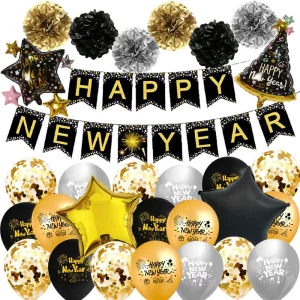 Happy New Year Banner Hanging Eve Party Supplies Decoration Set for New Years Eve Decorations Happy New Year Decoration
