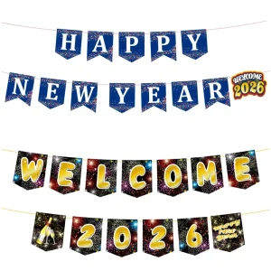 Happy New Year Banner Happy New Year Party Supplies Hanging Bunting for New Year’s Eve Party Decorations