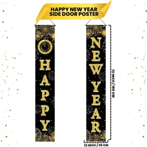 Happy New Year Banner New Year Door Hanging Decorations Outdoor Sign Banner for Door