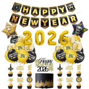 Happy New Year Banners Champagne Glasses Foil Balloons Helium Printed Latex Sequin Balloons Cake CupcakeToppers Party Decor