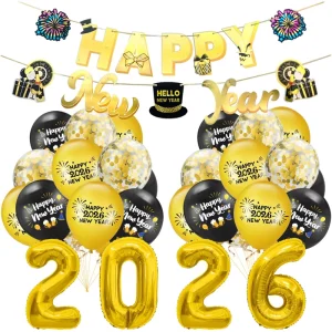 Happy New Year Banners Foil Letter Balloons Helium Printed Latex Sequin Balloons Photo Props Frames Party Decor