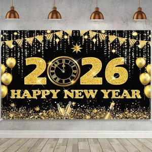 Happy New Year Custom Backdrop Background Banner Flag 100% Polyester Free Design New Year Party Decoration