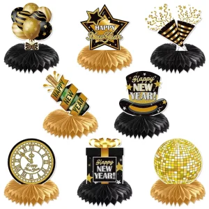 Happy New Year Decorations Honeycomb Centerpieces New Year eve Party Pom Ball Paper Decor