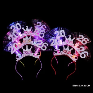 Happy New Year Digital Crown Glowing Headband LED Hair Hoop New Year’s Eve Party Props Flashing Fiber Optic Hair Bands
