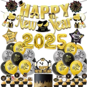 Happy New Year Eve Party Balloon Decoration Happy New Year Banner Fireworks Latex Balloon Cake Topper Halloween Celebrate