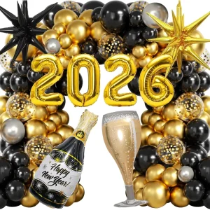 Happy New Year Foil Balloon Set New Year Festive Party Balloons Set with Colorful Designs for Celebrations & Decor