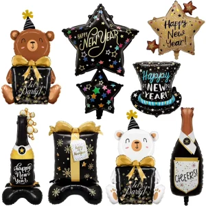 Happy New Year Foil Balloons Party Background Decorations New Year Balloons