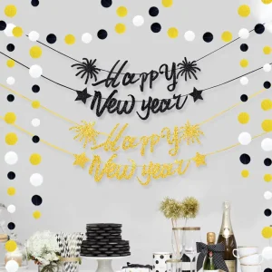 Happy New Year Glitter Paper Banner Flag Party Novelties for Venue Layout New Year Party Holiday Decorations