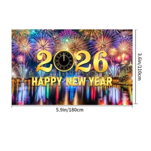 Happy New Year Hanging Banner Waterproof Reusable Party Decoration Banner for Kids and Events